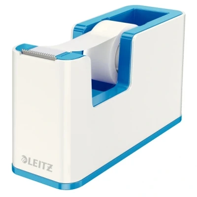 Image of Leitz Tape Dispenser, Heavy Base with Tape, Wow Range, White/Metallic Blue