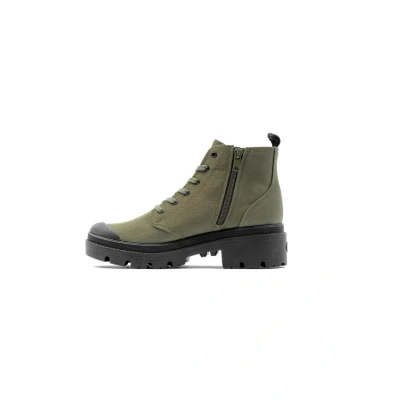 Image of Palladium BASE Twill Platform ankle boots, Women&#039;s, Size: 8, Olive night Textile