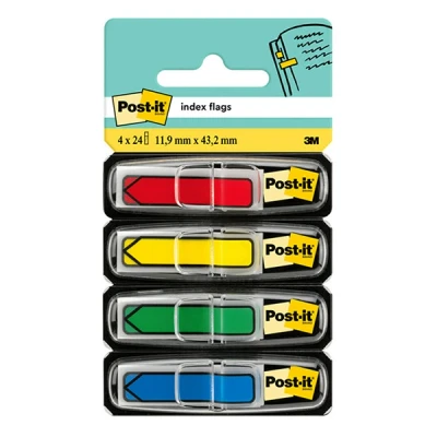 Image of Post It Index Flags Arrow Tabs 12 mm (24 of Each Colour) Green/Yellow/Blue/Red