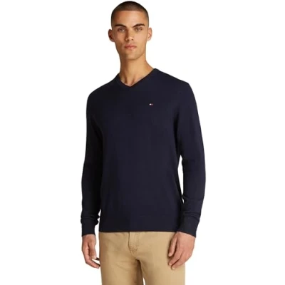 Image of Tommy Hilfiger Essential V NECK Jumper, Men&#039;s, Size: Small, Desert sky