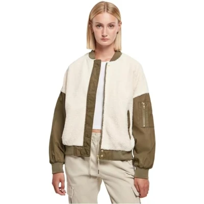 Image of Urban Classics Mixed Bomber Jacket, Women&#039;s, Size: 5XL, Whitesand darkolive