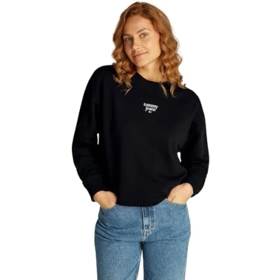 Image of Tommy Jeans Essential LOGO CREW Sweatshirt, Women&#039;s, Size: 4XL, Black