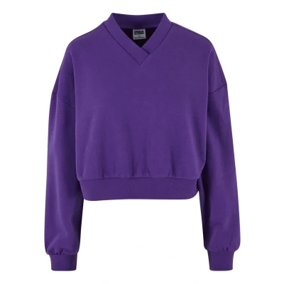 Image of Urban Classics Cropped Vneck Sweatshirt, Women&#039;s, Size: Medium, Realviolet