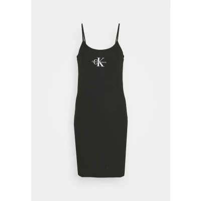 Image of Calvin Klein Jeans Monologo Strappy Dress Jersey dress, Women&#039;s, Size: XXS, Black