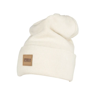 Image of Urban Classics Leatherpatch LONG Beanie, Men&#039;s, Size: One Size, Sand