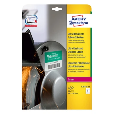 Image of Avery Zweckform L7914 10 Poly Film Labels A4 80 99.1 x 67.7 MM Sheets White