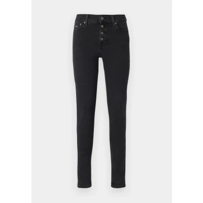 Image of Tommy Jeans Women’s Nora Mid Rise Skinny Fit with Button Placket, Denim (Denim Black), 27W / 32L