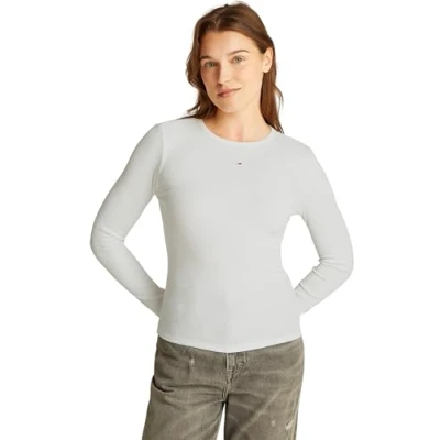 Image of Tommy Jeans SLIM Essential Long sleeved top, Women&#039;s, Size: XXS, Ecru