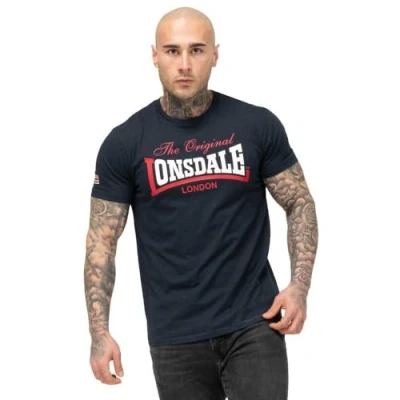 Image of Lonsdale Normale Passform Aldingham Print Tshirt, Men&#039;s, Size: Medium, Dark navy red white