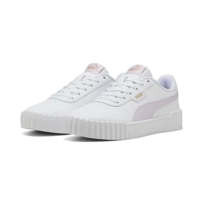 Image of Puma Carina 3.0 Trainers, Women&#039;s, Size: 4, White/lilac frost/gold Leather/synthetics