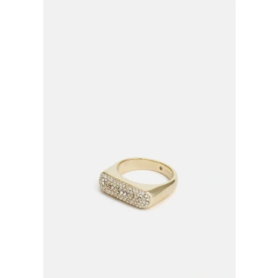 Image of Fossil Women&#039;s Ring Heritage, Gold Tone Stainless Steel Signet, 5, Steel, Cubic Zirconia