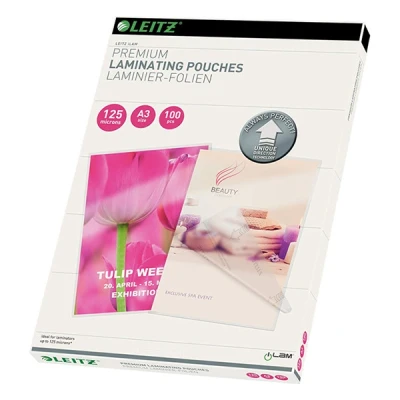 Image of Leitz 74880000 Laminating Pouches Made of 125 Micron Thick Material (Transparent, Glossy, A3 and UDT) Pack 100