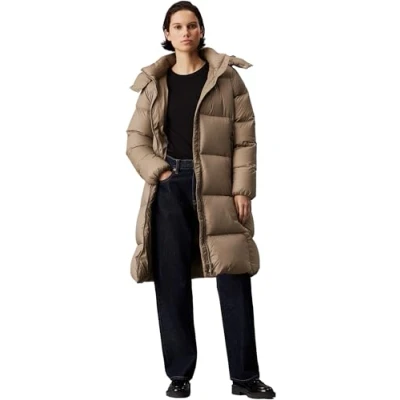 Image of Calvin Klein Jeans LONG Puffer Down coat, Women&#039;s, Size: XL, Brindle