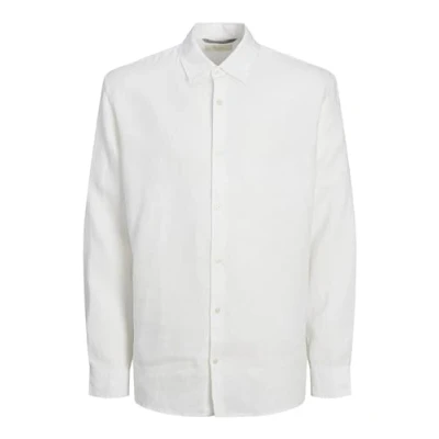 Image of JACK &amp; JONES Men&#039;s Jprcclawrence Linen Shirt L/S Sn Long Sleeve, Bright White/Fit: Relaxed Fit, M