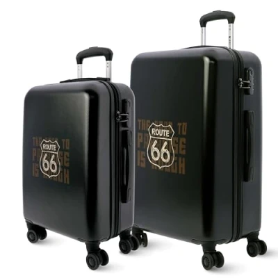 Image of Route 66 Cabin Suitcase 55 x 40 20 (Extendable) 33L Ryanair Luggage Airline Compatible Lightweight and Hard Carry Case 4 Wheels, Khaki, 66x44x24 cm, Set + Medium