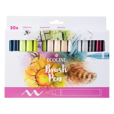 Image of Ecoline Brush Pen Set 30 Vivid Colours Flexible Tip Perfect for Hand Lettering &amp; Watercolor Professional Art Supplies