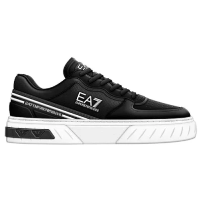 Image of EA7 Emporio Armani Summer Court Trainers, Size: 10.5, Black/white Imitation leather/ textile