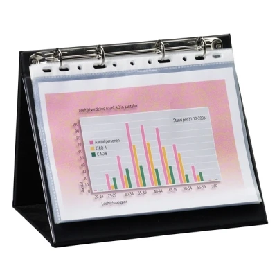 Image of Rillstab A5 Landscape Tabletop Flipchart — 4 Ring, 10 Pockets, 20 Pages Binder Durable &amp; Portable Ideal for Presentations, Meetings, Office, Training Courses Black