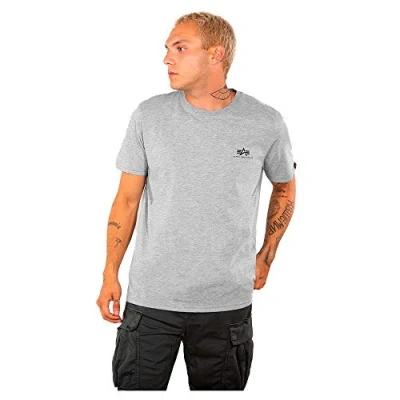 Image of Alpha Industries Small LOGO Basic Tshirt, Men&#039;s, Size: Medium, Grey heather