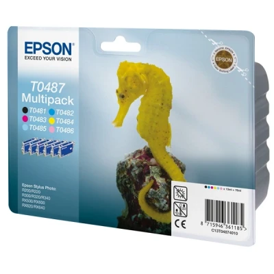 Image of Epson Original T0487, Black, Cyan, Magenta, Yellow, Light Pack of Six, Genuine
