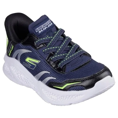 Image of Skechers Light UP Meteor Lights Trainers for kids, Size: 12.5K, Navy/black/lime Synthetics