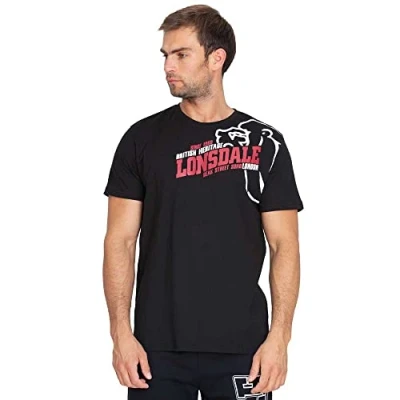 Image of Lonsdale Normale Passform Walkley Print Tshirt, Men&#039;s, Size: Small, Black