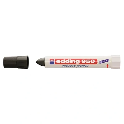 Image of edding 950 industry painter black 1 pen round nib 10 mm marker for writing on metal, rocks, wood rough or wet surfaces permanent, waterproof