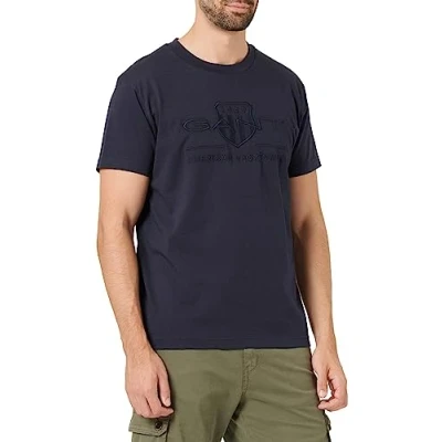 Image of GANT Men&#039;s Reg Tonal Shield Ss T Shirt, Evening, XXL