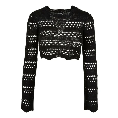 Image of Urban Classics Cropped Crochet Jumper, Women&#039;s, Size: 3XL, Black