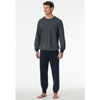 Image of Schiesser Men&#039;s Long Pyjamas with Cuffs Nightwear Set, Midnight blue_182196, 102
