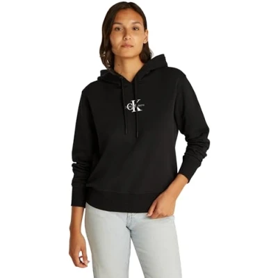 Image of Calvin Klein Jeans Monologo Hoodie Sweatshirt, Women&#039;s, Size: Small, Black
