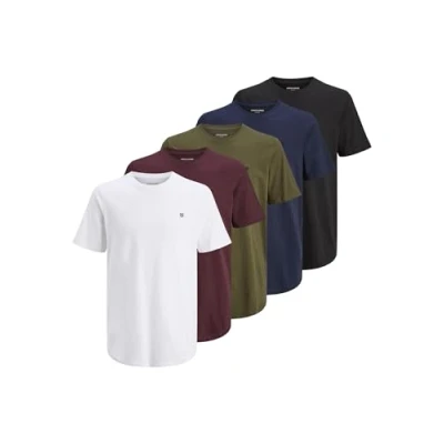 Image of Jack &amp; Jones Premium Jprbrody TEE CREW NECK 5 PACK Basic Tshirt, Men&#039;s, Size: XXL, Navy blazer/white/olive night/black/portroyale