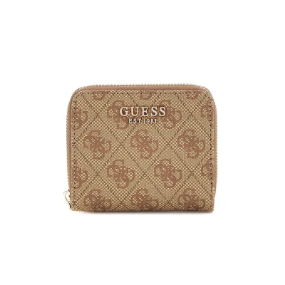 Image of Guess Laurel SLG Small ZIP Around Wallet, Women&#039;s, Size: One Size, Beige