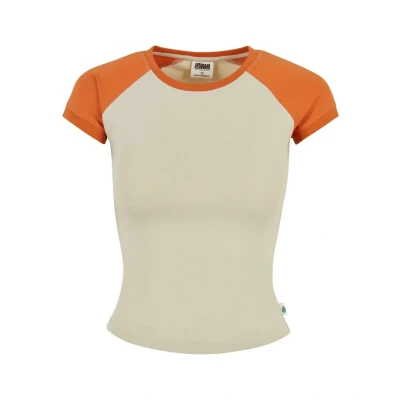 Image of Urban Classics Stretch Short Retro Baseball TEE Print Tshirt, Women&#039;s, Size: 4XL, Softseagrass vintageorange