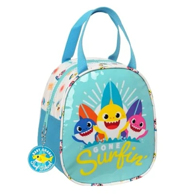 Image of Baby Shark Surfing Lunch Bag, Pencil Case, Quality and Maximum Resistance, Food Holder, Recreation, 19 x 14 22 cm, Blue White, Blue/White, Estándar, Casual, Casual