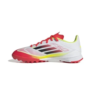 Image of adidas Performance F50 League TF Unisex Astro turf trainers for kids, Size: 1, Footwear white/core black/solar yellow Textile/synthetics
