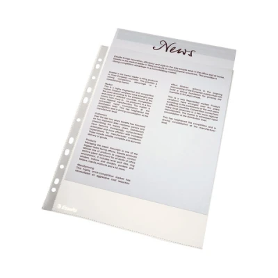 Image of Esselte Punched Pocket, Pack of 100, Holds up to 30 A4 sheets, Transparent, Matte, 38 Micron PP Material, 16690