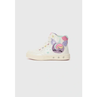 Image of Geox Light UP J Skylin Hightop trainers white/multicoloured for kids, Size: 7.5K, White/multi/coloured shoes