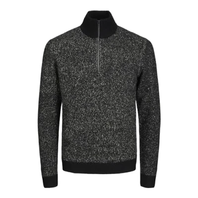 Image of Jack &amp; Jones Jcospace HALF ZIP Jumper, Men&#039;s, Size: Small, Black pattern/peyote neps
