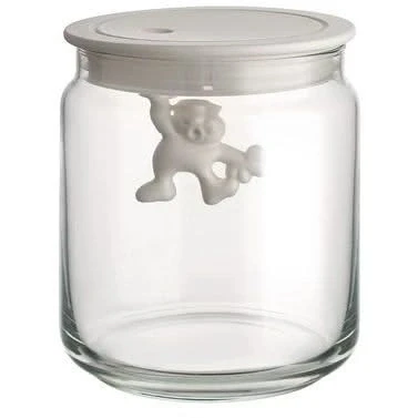 Image of Alessi Storage Jar Gianni A Little Man Holding On Tight 700 ml Wit