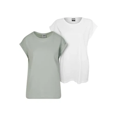 Image of Urban Classics Extended Shoulder 2PACK Basic Tshirt, Women&#039;s, Size: Small, Frostmint white