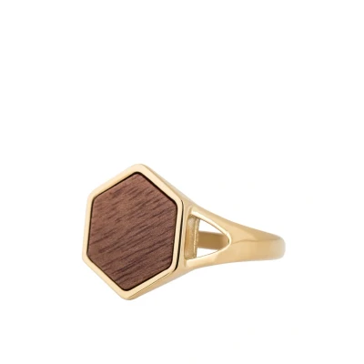 Image of Blackskies Lignum WOOD Ring, Men&#039;s, Size: 59, Gold coloured