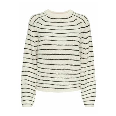 Image of ONLY Women&#039;s Onlbase L/S O Neck Pullover KNT Noos Sweater, Jet Stream/Stripes:black, XL