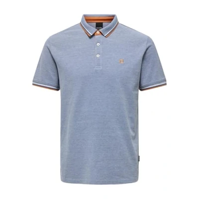 Image of Only &amp; Sons Men&#039;s Onsfletcher Slim Ss Polo Noos Shirt, Medium Blue Denim/Detail: Denim W. White Melange, S