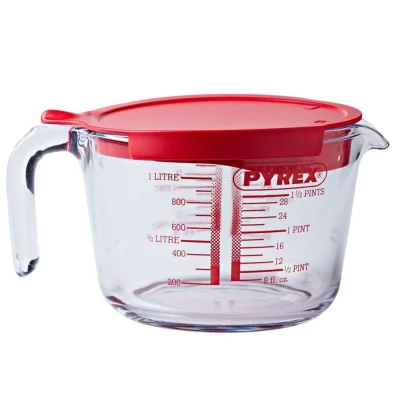 Image of Pyrex Measuring Cup with lid Classic Prepware Heat Resistant Glass 1 Liter