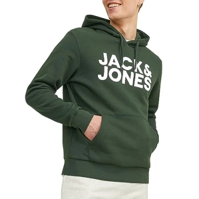 Image of JACK &amp; JONES Mens Corp Logo Hoodie Hoody Top, Mountain View/Fit: Reg/Large Print, L