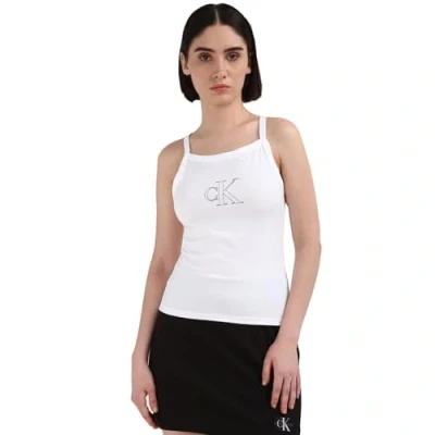 Image of Calvin Klein Jeans Outlined Strappy TANK Top, Women&#039;s, Size: XS, Bright white