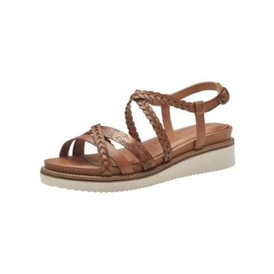 Image of Tamaris Wedge sandals, Women&#039;s, Size: 6.5, Cognac Leather/synthetics