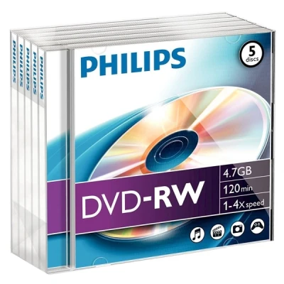 Image of Philips PHOV RW4754JC Blank DVD RW Media Box 5 Pieces, Packaging May Vary