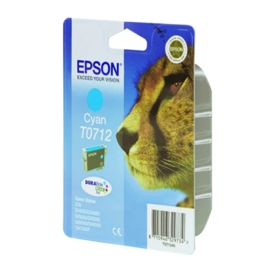 Image of Epson Original T0712 Cheetah Ink, Smudge proof and Waterproof (Single Pack) Cyan